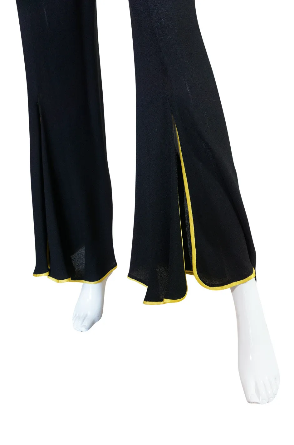 1970s Yellow Trim Ossie Clark Moss Crepe Trouser Suit