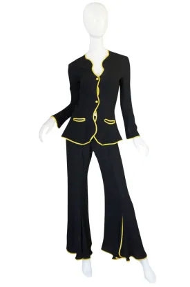 1970s Yellow Trim Ossie Clark Moss Crepe Trouser Suit