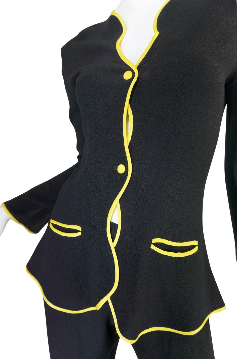 1970s Yellow Trim Ossie Clark Moss Crepe Trouser Suit