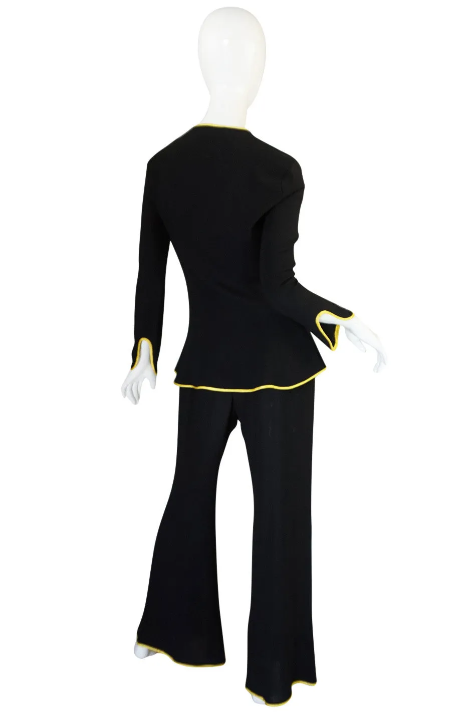 1970s Yellow Trim Ossie Clark Moss Crepe Trouser Suit