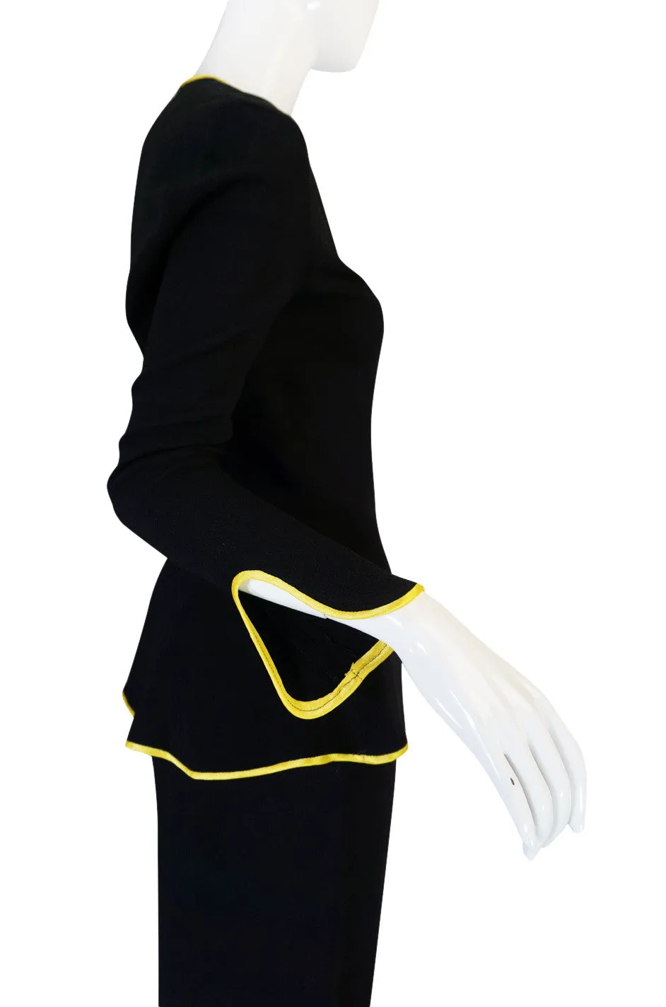 1970s Yellow Trim Ossie Clark Moss Crepe Trouser Suit