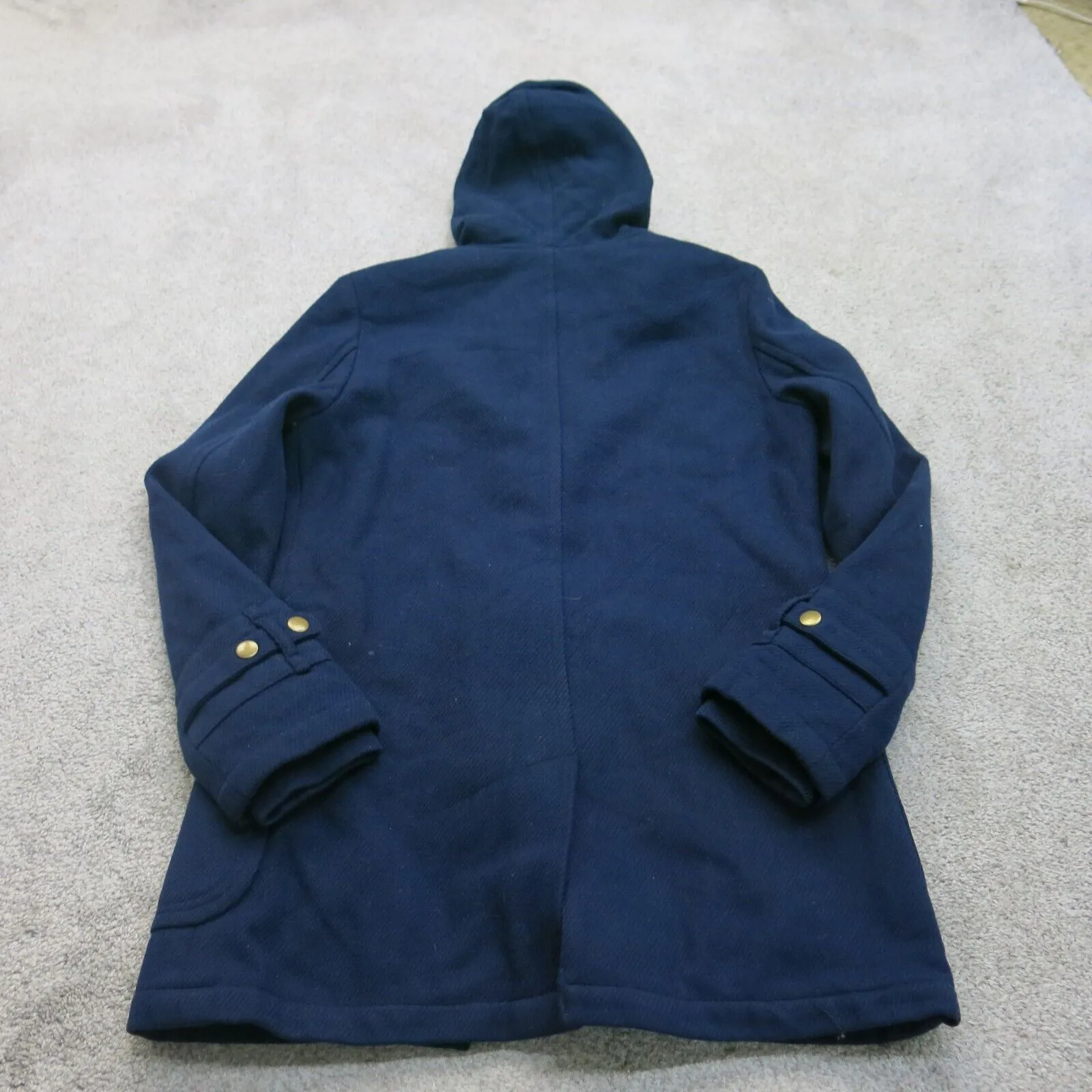 American Eagle Womens Hooded Wool Blend Duffle Coat Jacket Navy Blue Medium