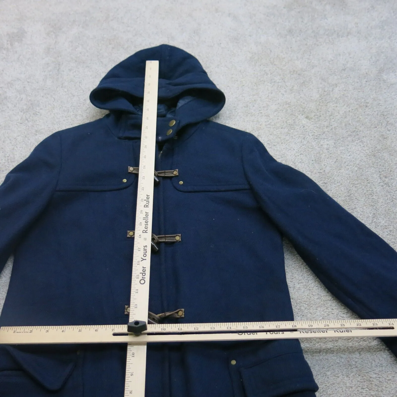 American Eagle Womens Hooded Wool Blend Duffle Coat Jacket Navy Blue Medium