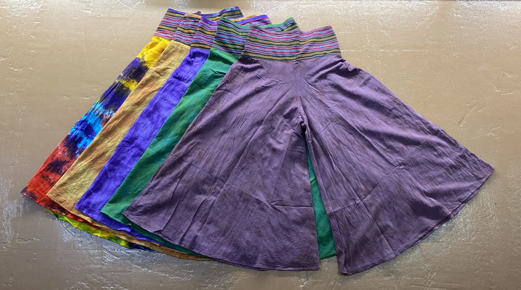 Bhutani Cotton Waist Wide-Leg Flare Pants - Tie-Dye