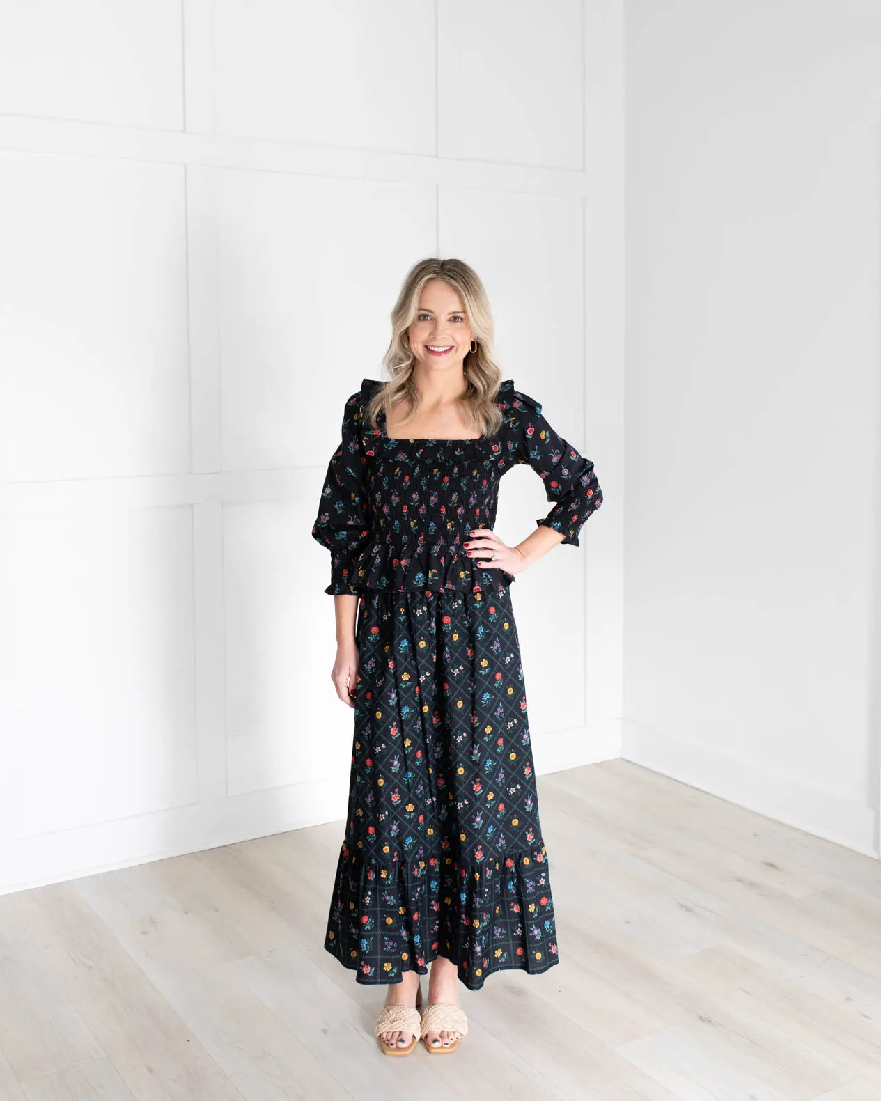 Black Floral Long Skirt