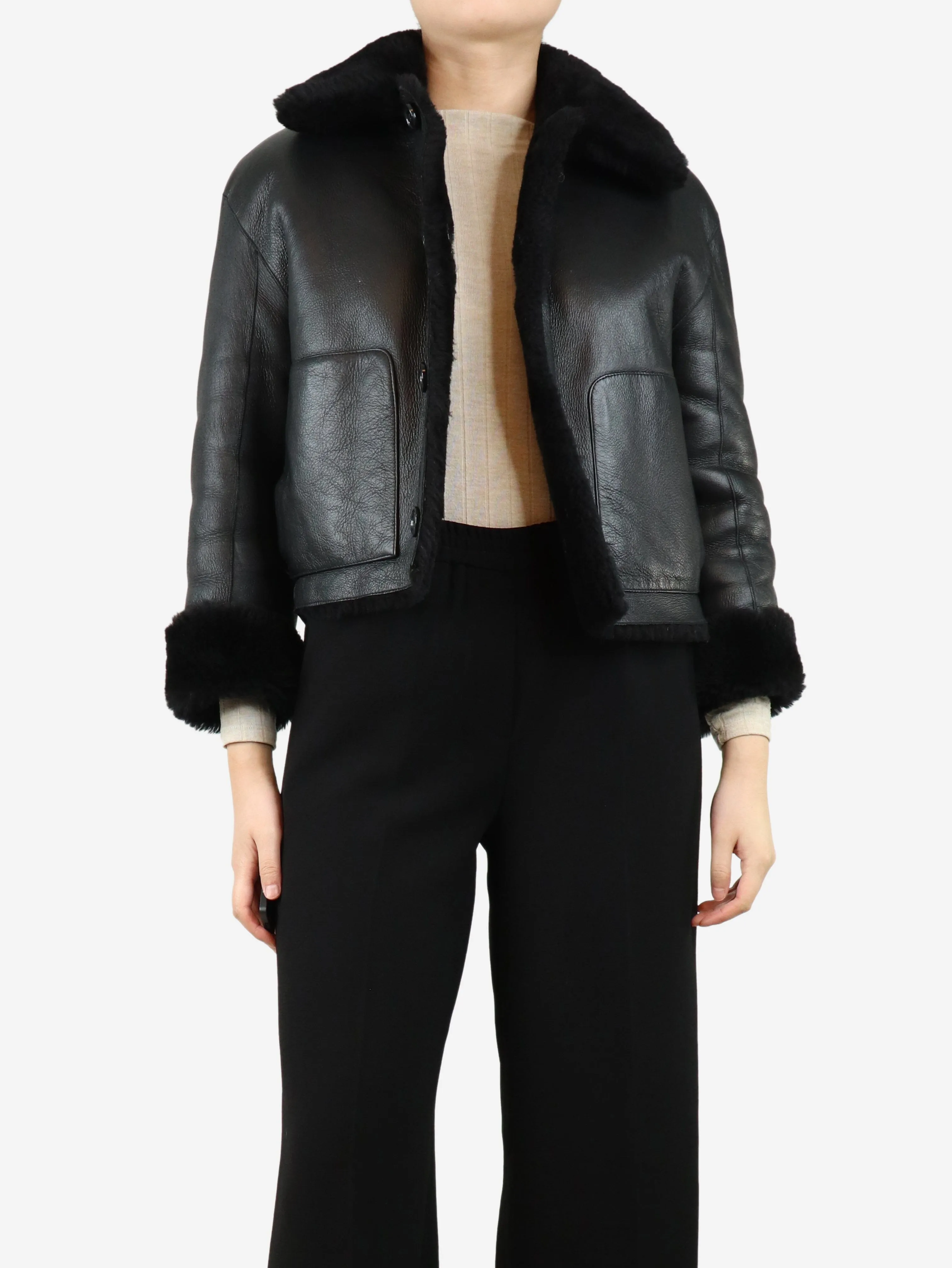 Black reversible shearling jacket - size UK 8
