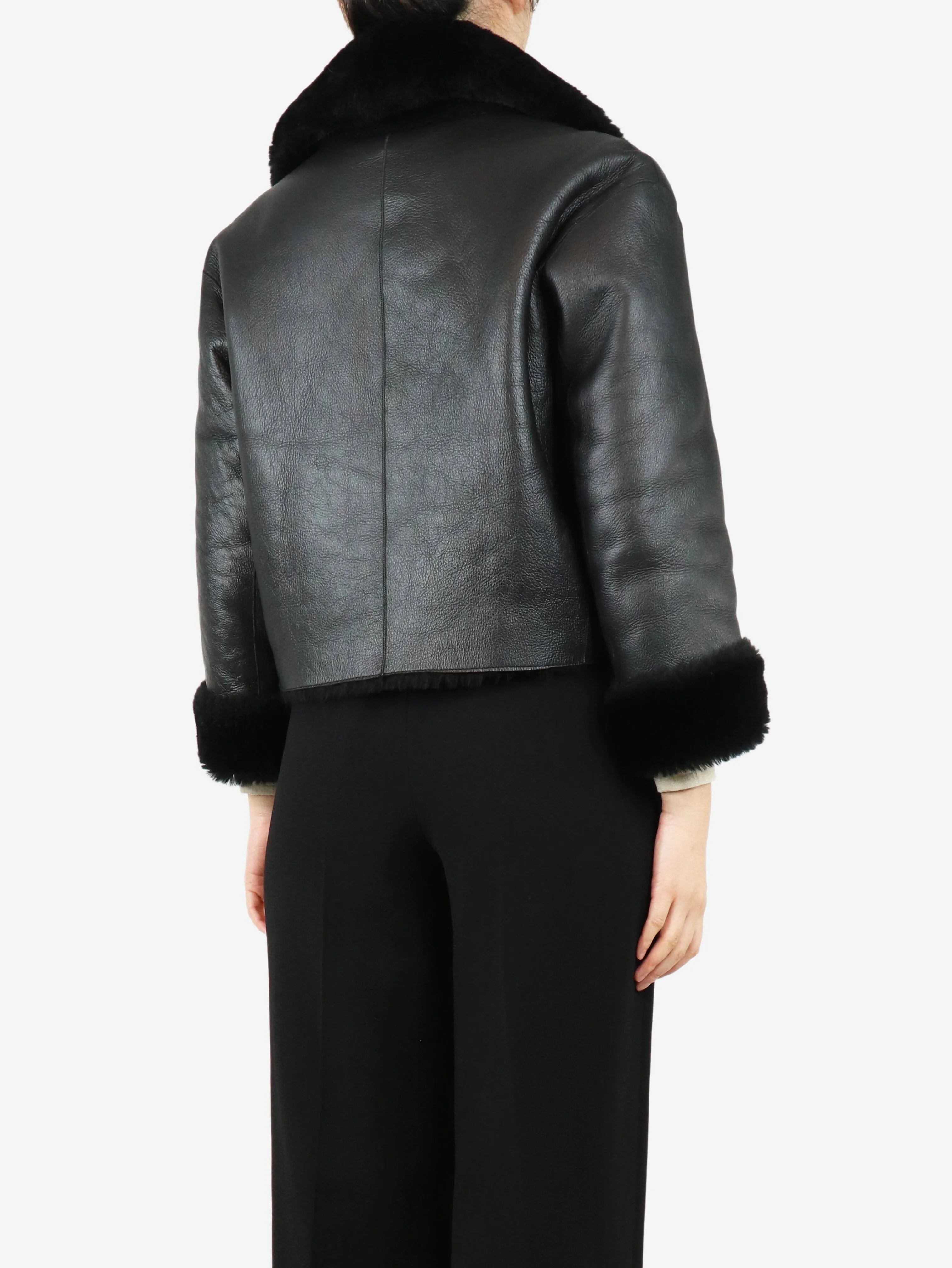 Black reversible shearling jacket - size UK 8