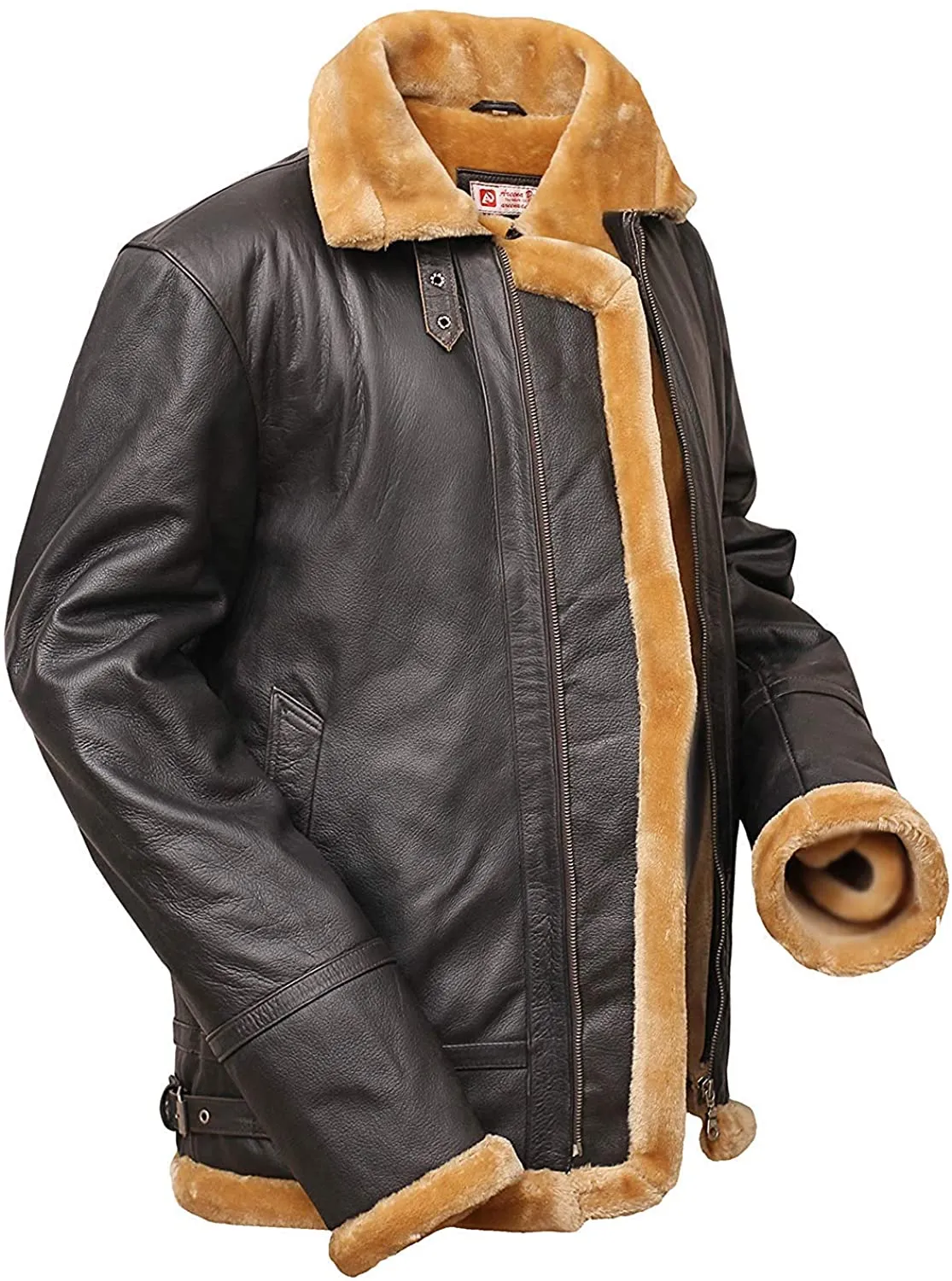 Bomber Fur leather Jacket in Brown
