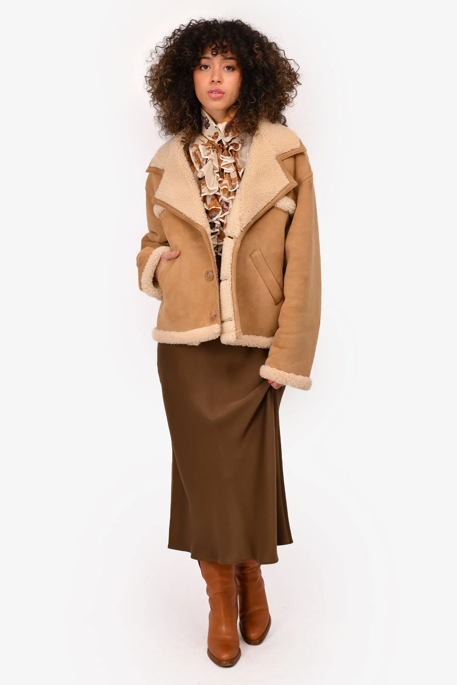 Buck Mason Tan/Cream Shearling Ranch Jacket Size L