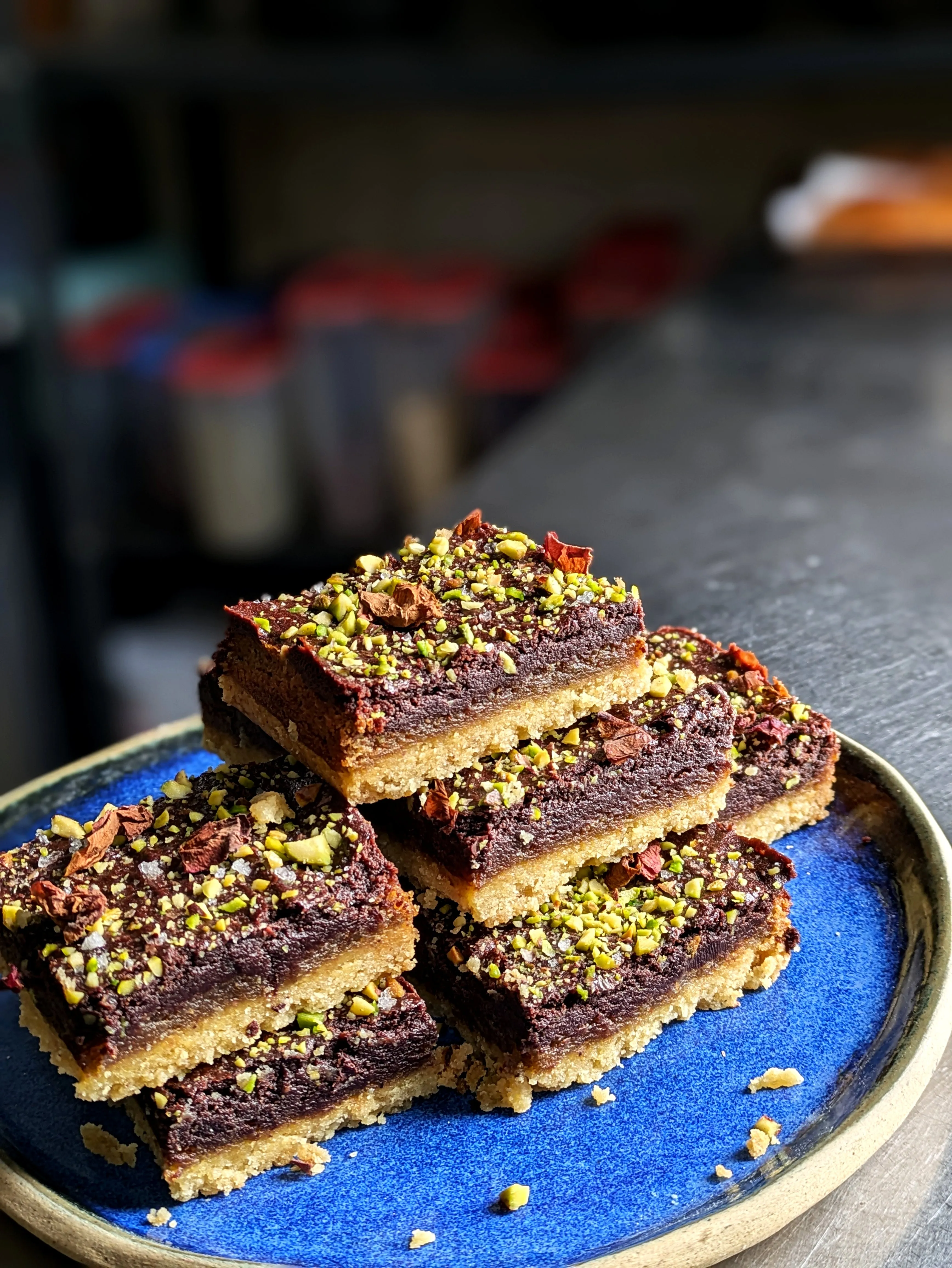 Chocolate Pistachio & Rose Slice (Eggless)