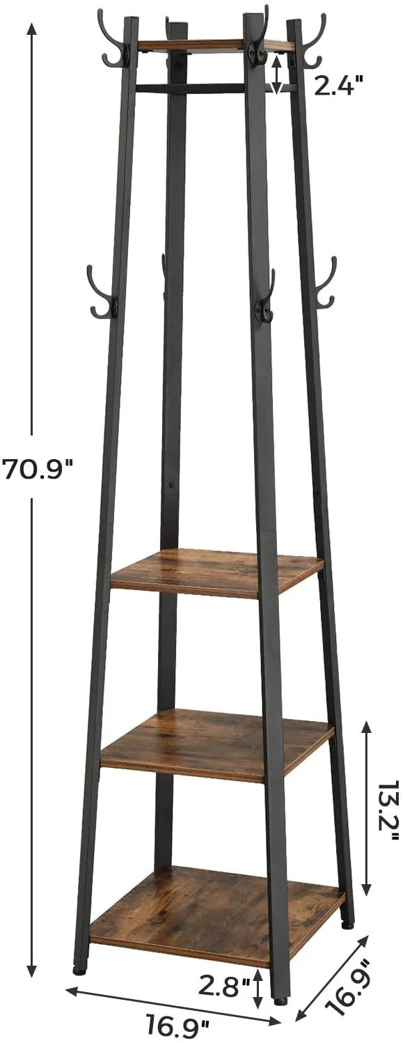 Coat Rack |Hall Trees | Coat Stand with 3 Shelves