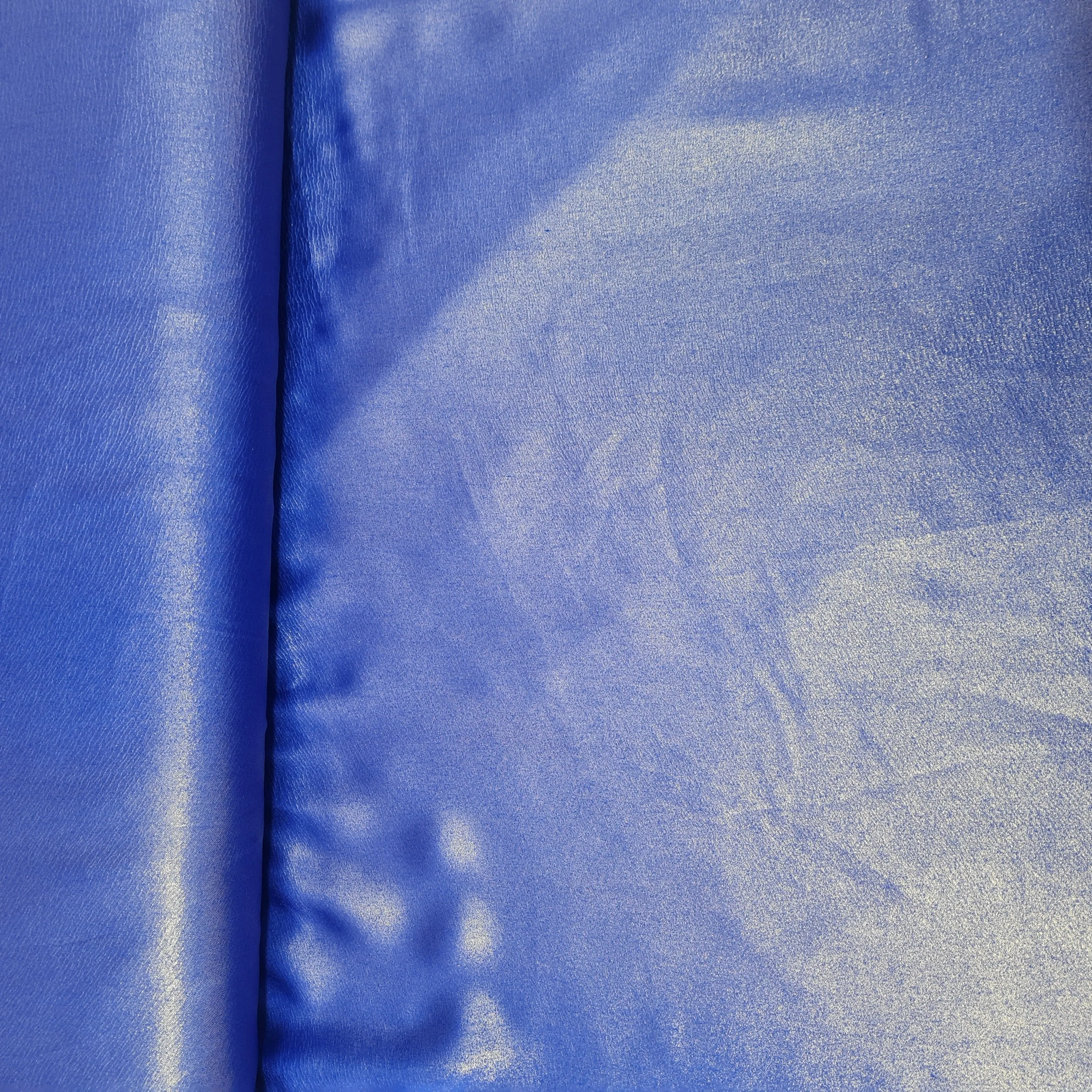 Cobalt Blue Solid Gold Shimmer Georgrette Satin
