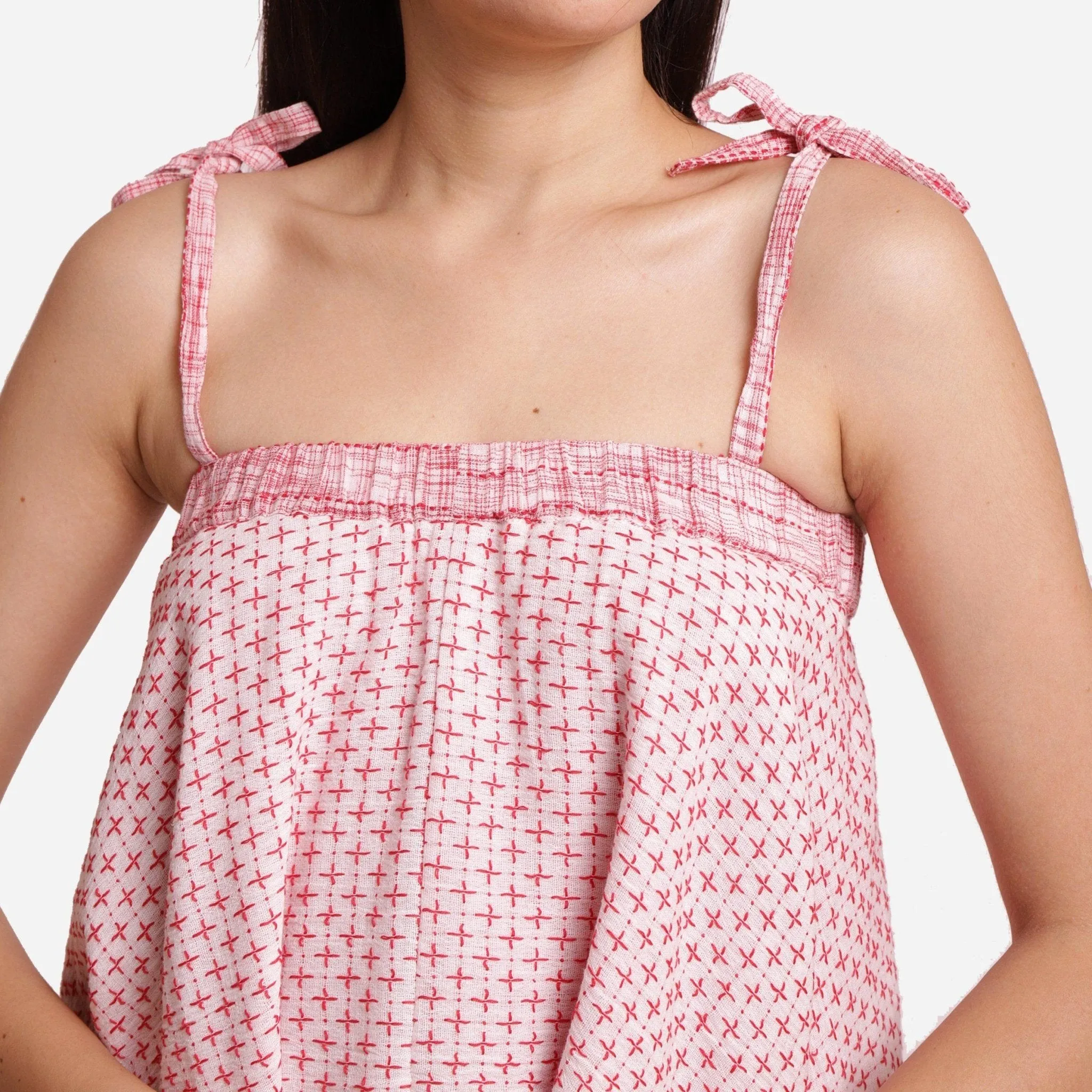 Crinkled Cotton Strappy Top and Baggy Pant Co-ord Set