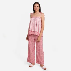 Crinkled Cotton Strappy Top and Baggy Pant Co-ord Set