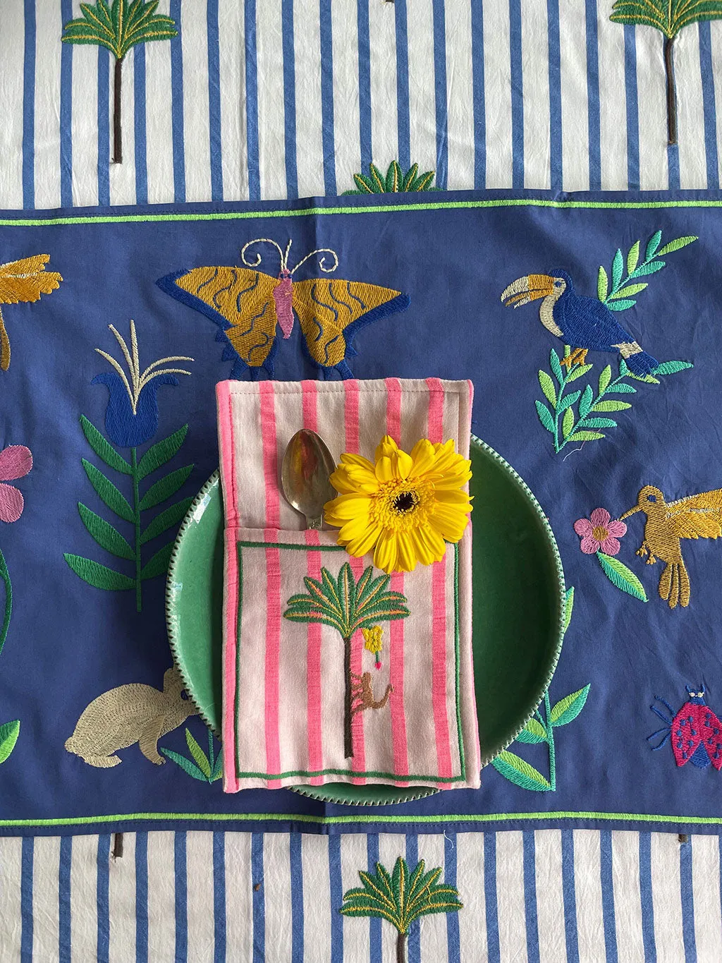 Cuttlery Pocket Palm on Pink Stripes