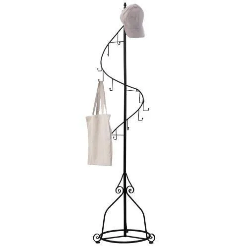 Elegant Black Metal 14 Hook Spiral Coat Hanger Stand