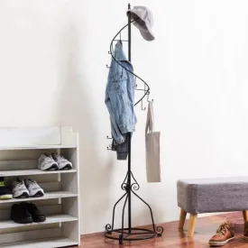 Elegant Black Metal 14 Hook Spiral Coat Hanger Stand