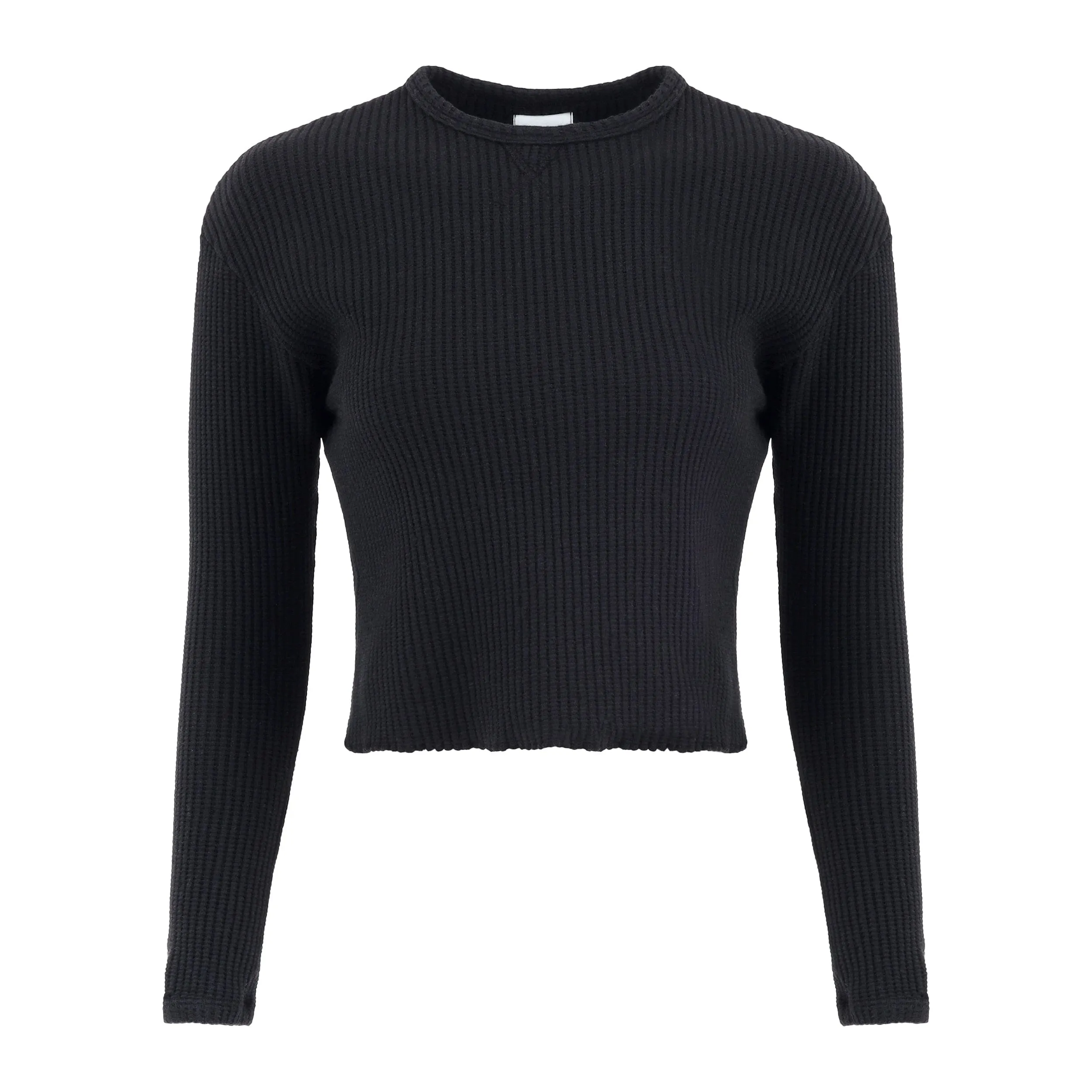 Fiona Organic Cotton Waffle Thermal Pullover Top - Black