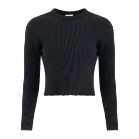 Fiona Organic Cotton Waffle Thermal Pullover Top - Black