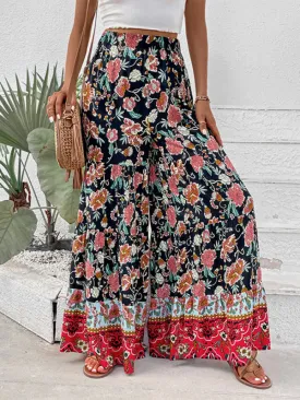 Floral High Rise Wide Leg Trousers - Dramatic Flare Pants