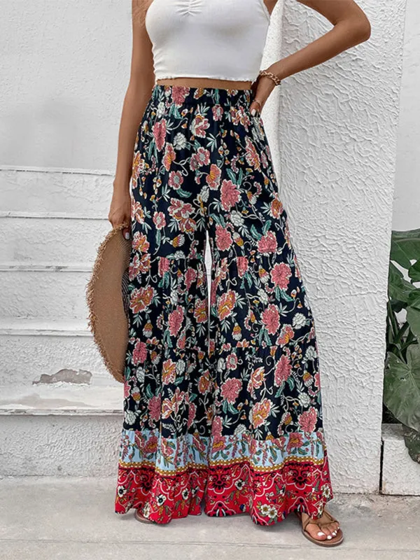 Floral High Rise Wide Leg Trousers - Dramatic Flare Pants