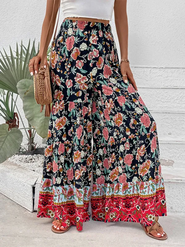 Floral High Rise Wide Leg Trousers - Dramatic Flare Pants