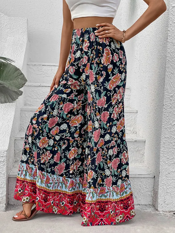 Floral High Rise Wide Leg Trousers - Dramatic Flare Pants