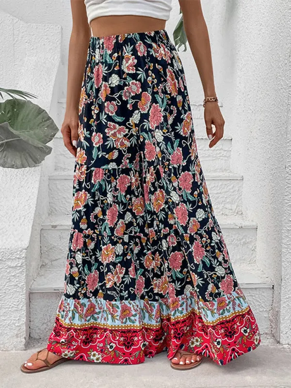 Floral High Rise Wide Leg Trousers - Dramatic Flare Pants
