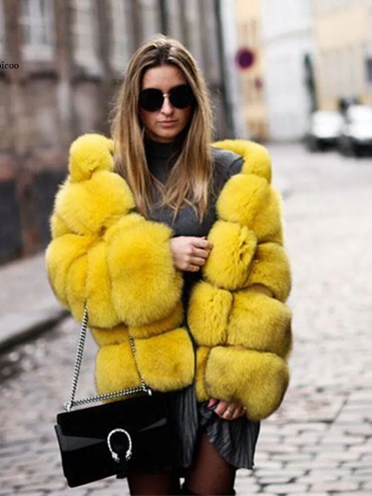 FQLWL Winter Bodycon Dress For Women 2022 White Long Sleeve Hooded Faux Fur Pink Coat Fashion Coats And Jacket Women