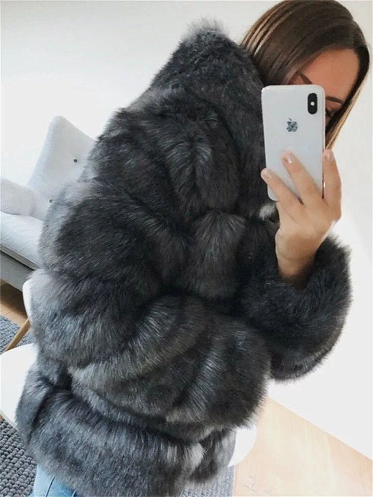 FQLWL Winter Bodycon Dress For Women 2022 White Long Sleeve Hooded Faux Fur Pink Coat Fashion Coats And Jacket Women