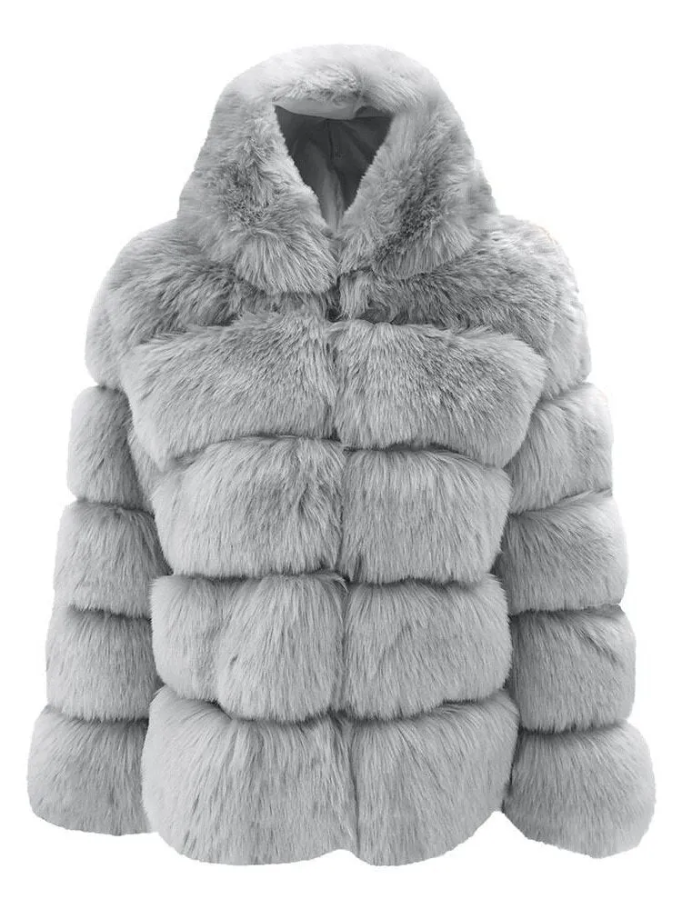 FQLWL Winter Bodycon Dress For Women 2022 White Long Sleeve Hooded Faux Fur Pink Coat Fashion Coats And Jacket Women