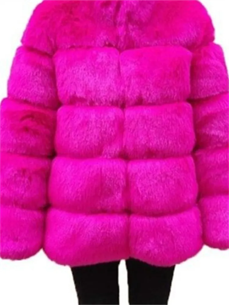 FQLWL Winter Bodycon Dress For Women 2022 White Long Sleeve Hooded Faux Fur Pink Coat Fashion Coats And Jacket Women