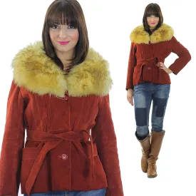 Fur collar suede jacket Vintage 80s Shearling jacket Bohemian cropped suede leather jacket rust color leather jacket  S