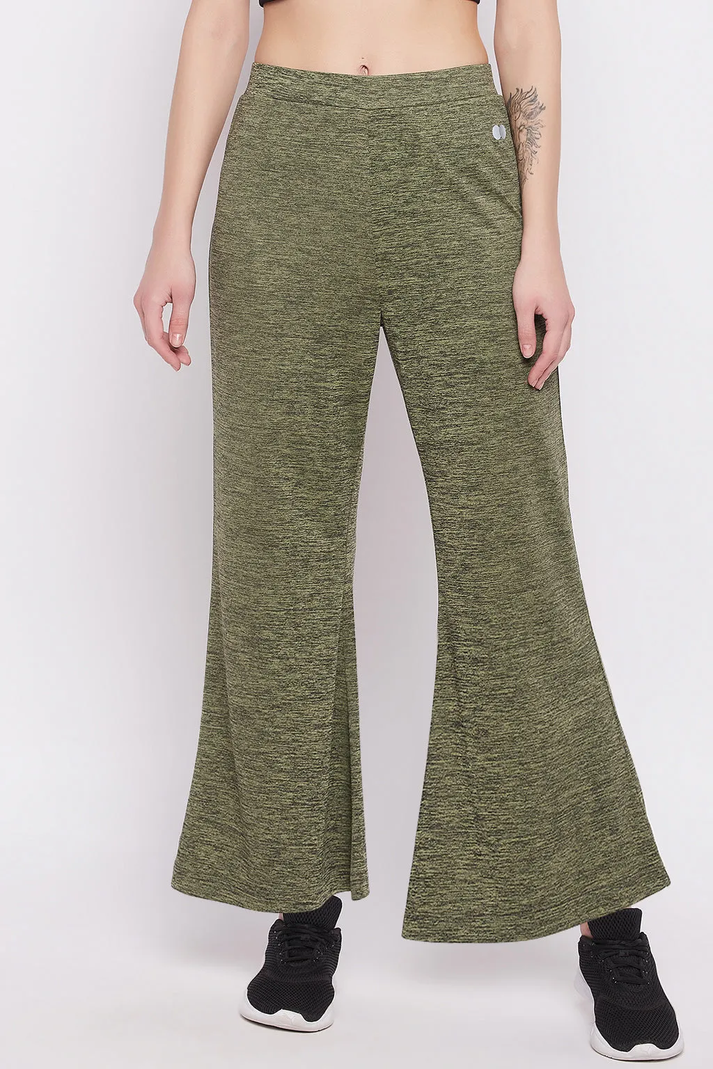 Green Melange Comfort Fit Flared Active Pants