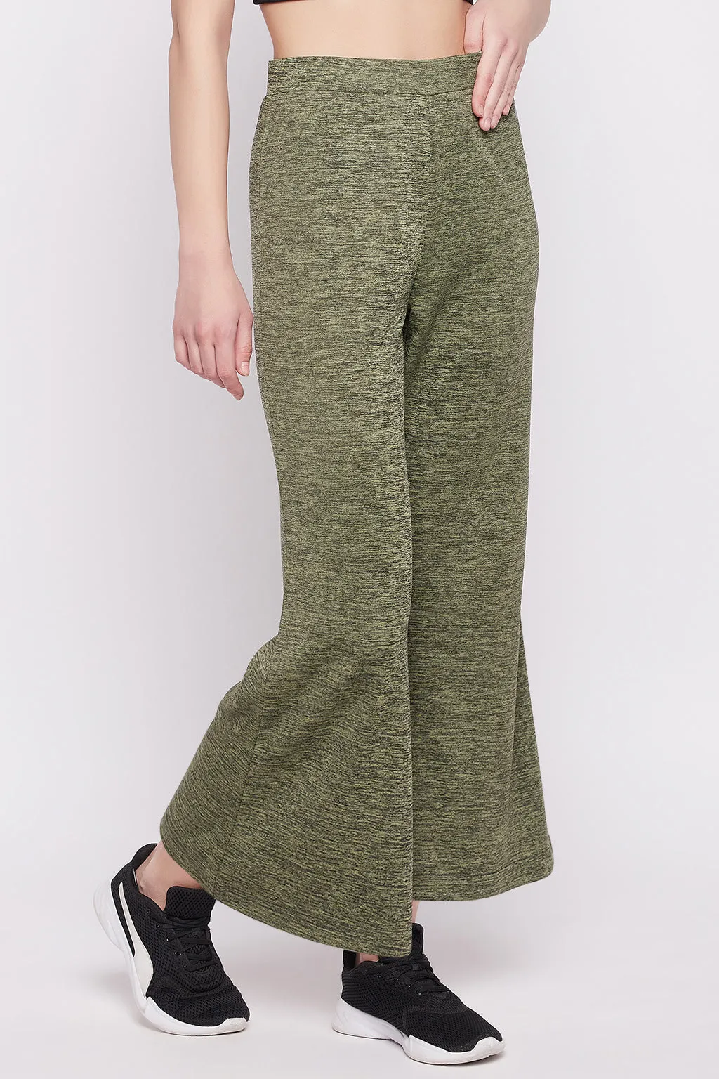 Green Melange Comfort Fit Flared Active Pants