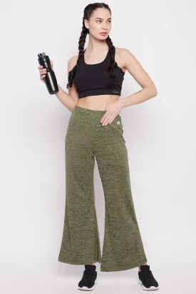 Green Melange Comfort Fit Flared Active Pants