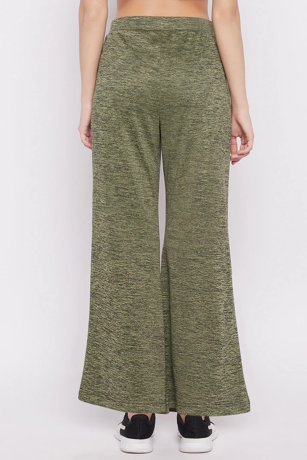 Green Melange Comfort Fit Flared Active Pants