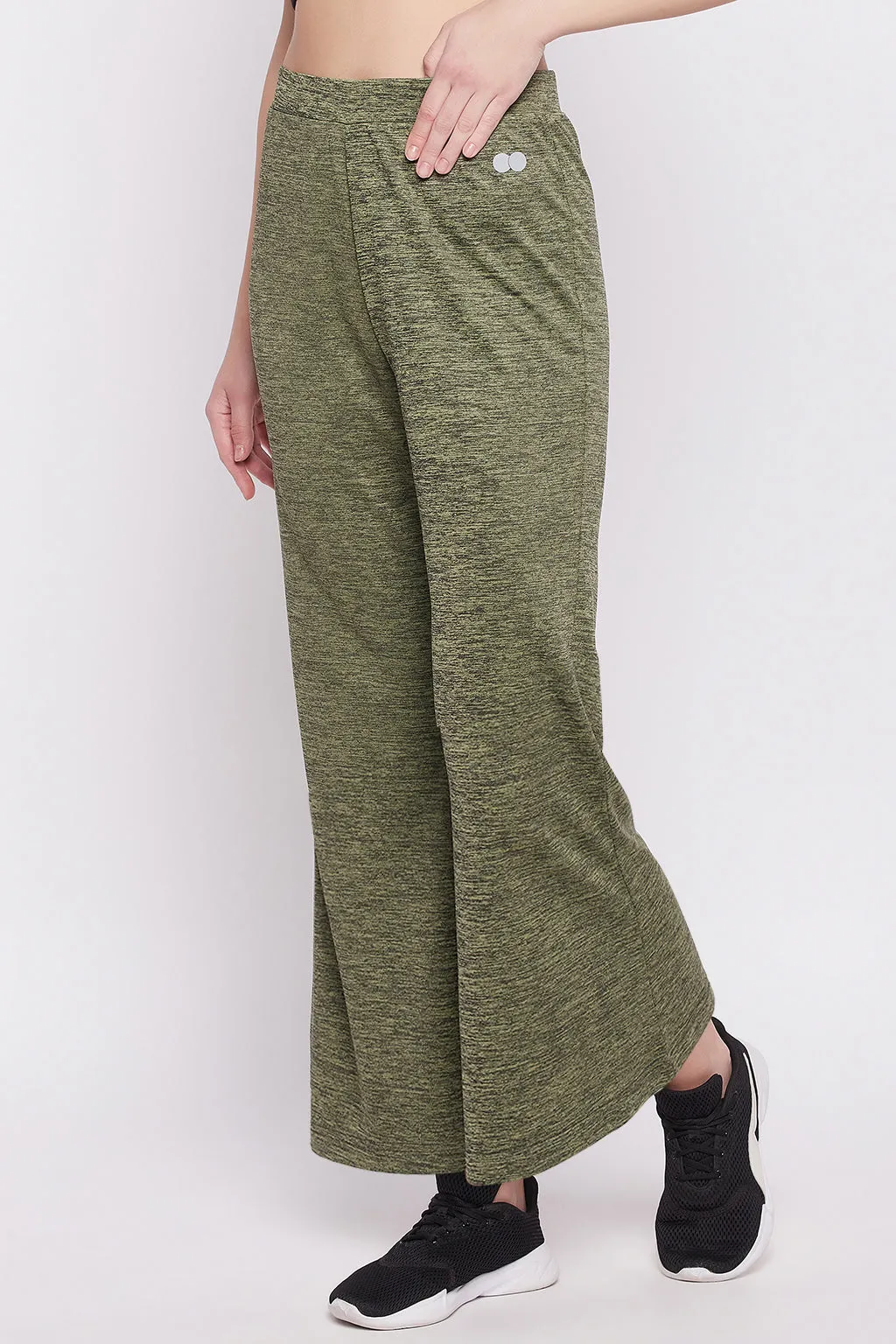 Green Melange Comfort Fit Flared Active Pants