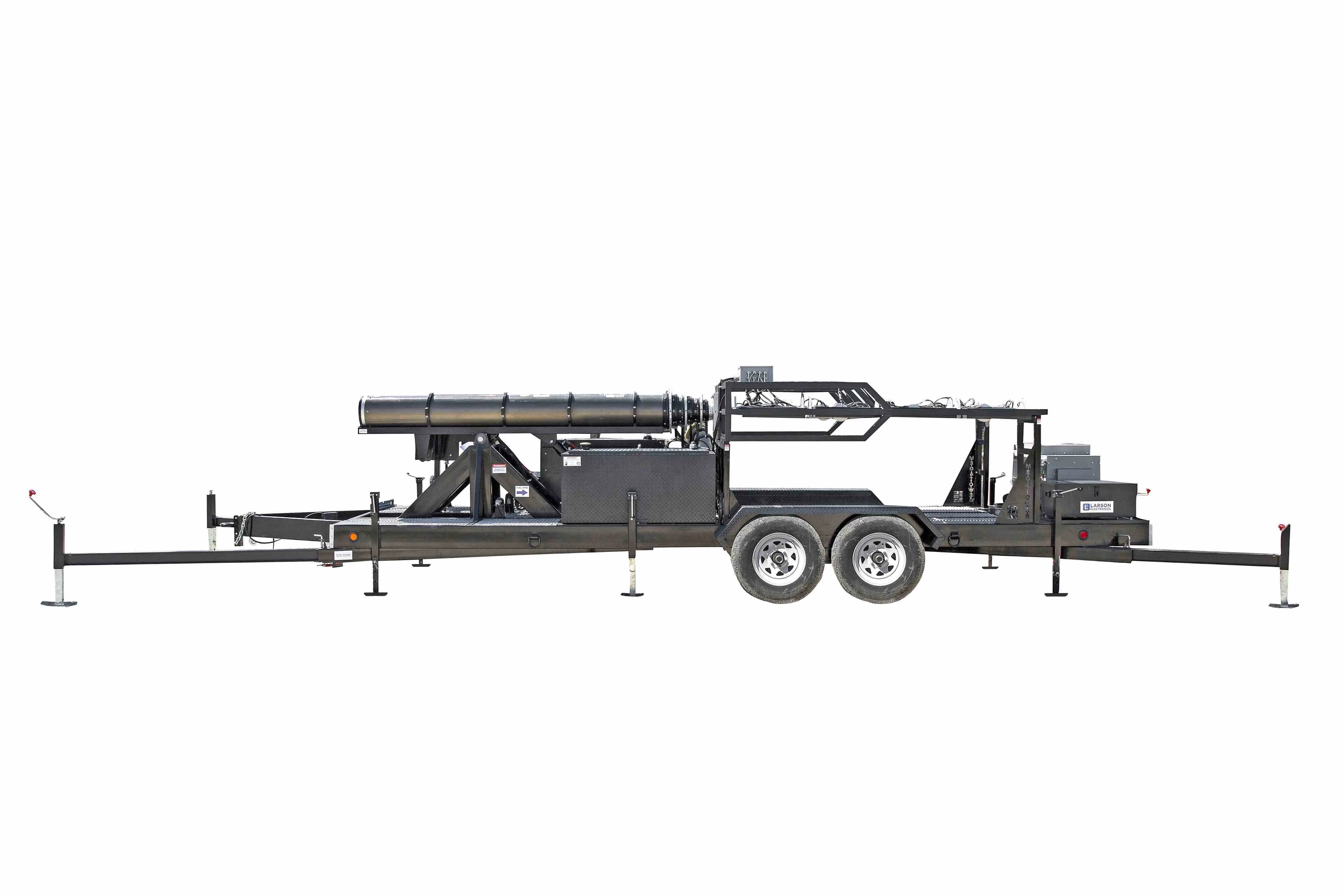 Larson Electronics 50' Pneumatic Megatower™ on 21' Trailer - (16) 500 Watt LED Lights, (4) Cameras, 2TB NVR, Router - 11KW Genset