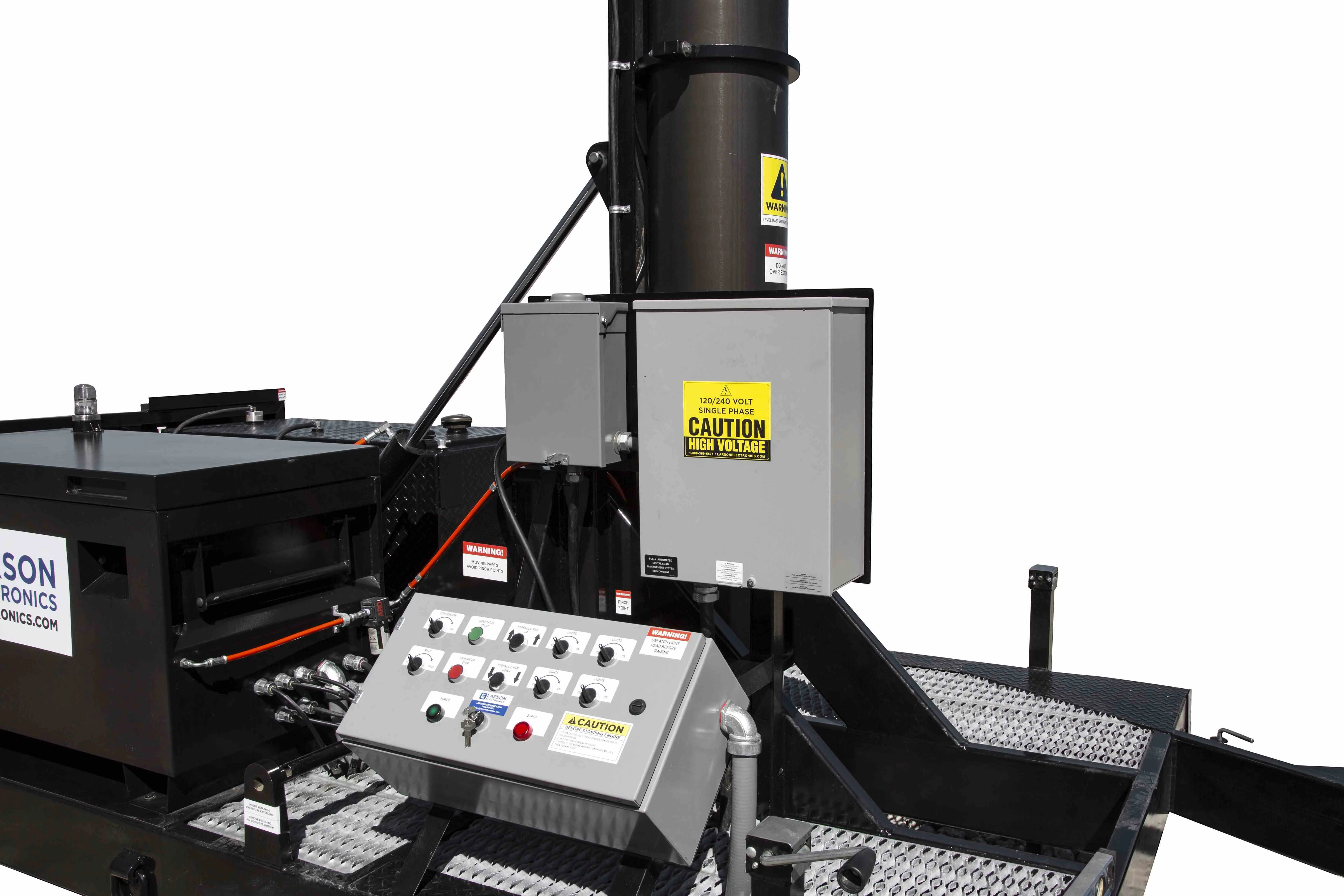 Larson Electronics 50' Pneumatic Megatower™ on 21' Trailer - (16) 500 Watt LED Lights, (4) Cameras, 2TB NVR, Router - 11KW Genset