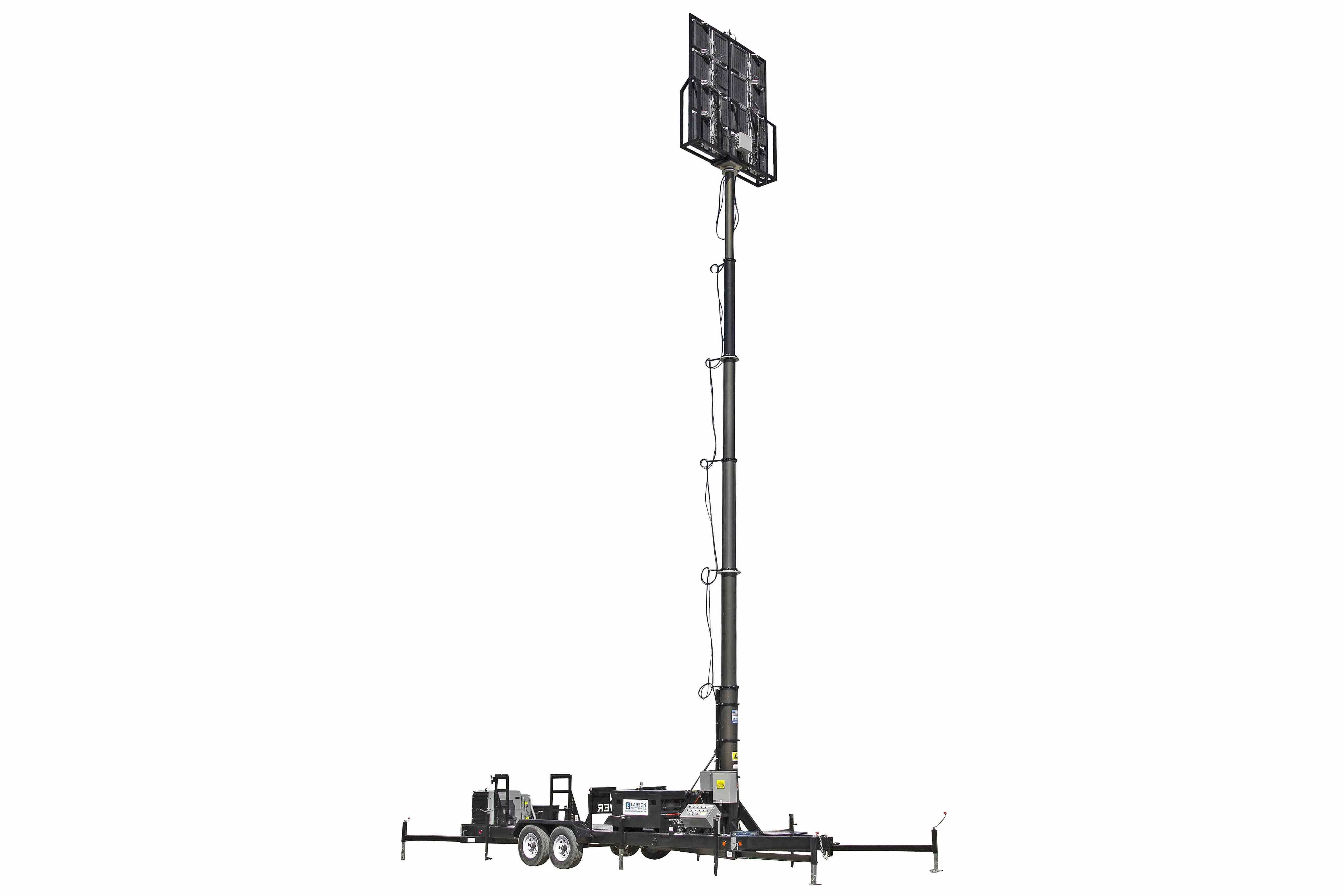 Larson Electronics 50' Pneumatic Megatower™ on 21' Trailer - (16) 500 Watt LED Lights, (4) Cameras, 2TB NVR, Router - 11KW Genset