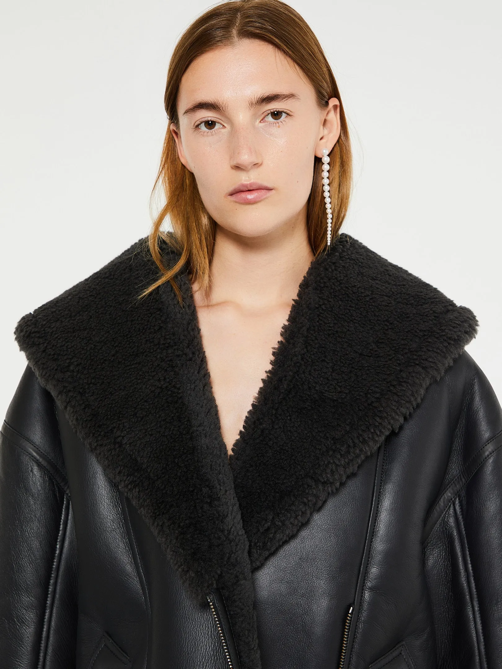 Leather Shearling Jacket in Black