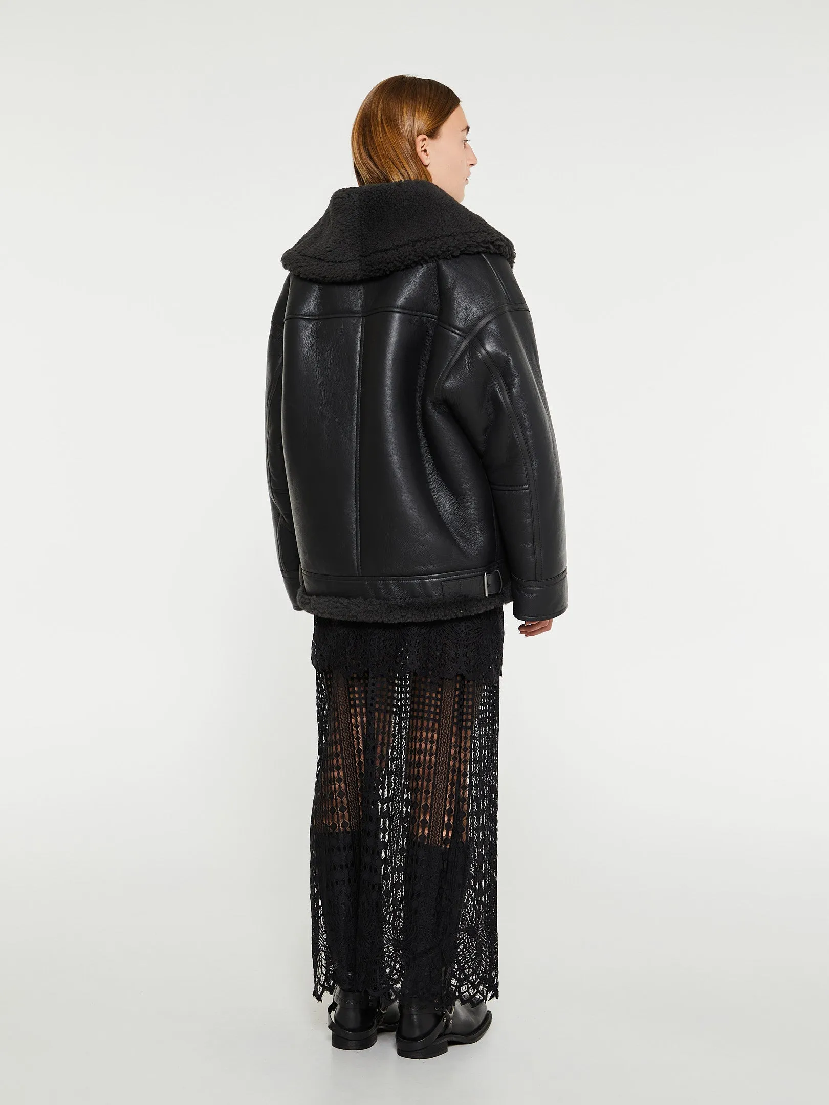 Leather Shearling Jacket in Black