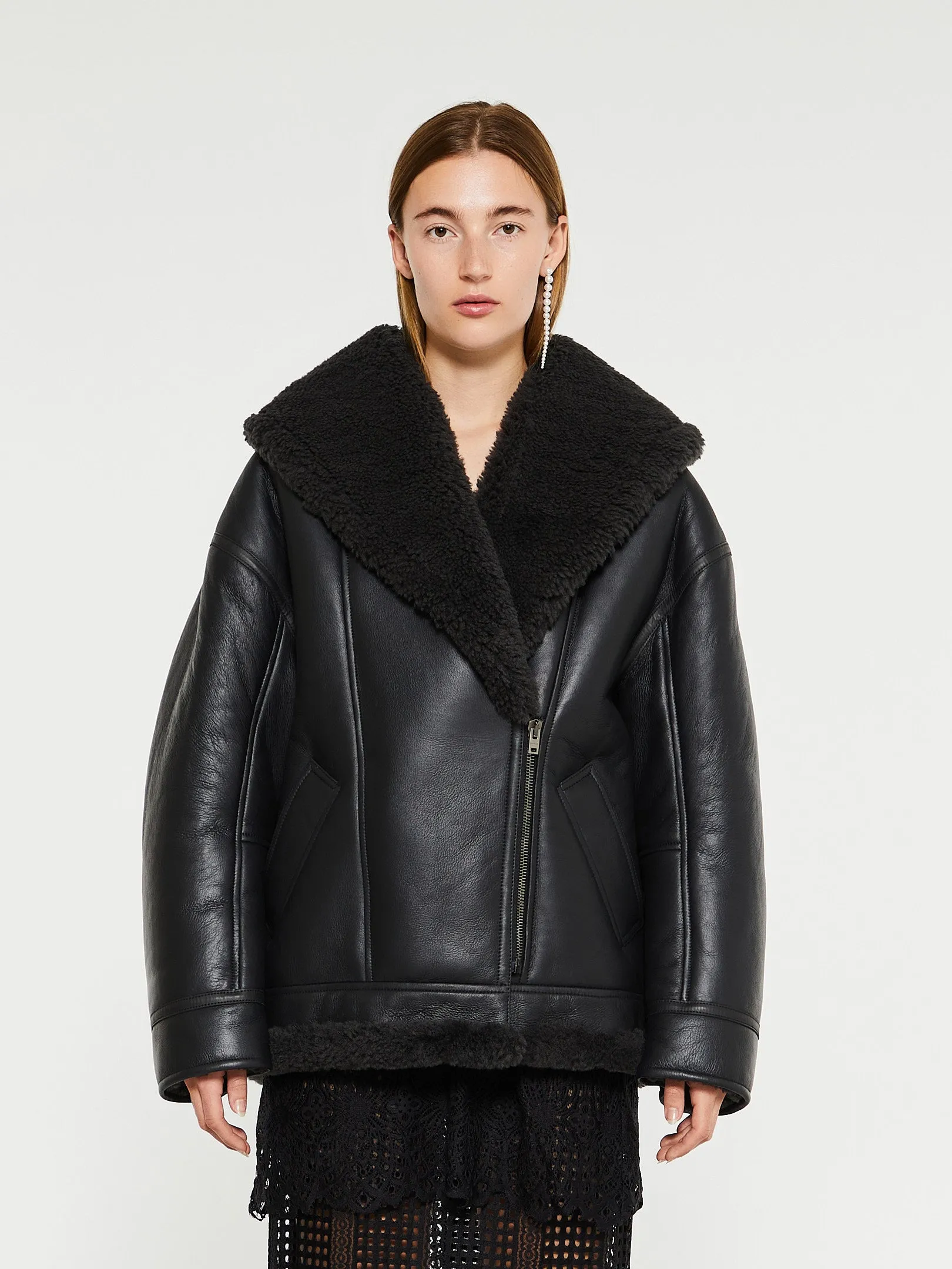 Leather Shearling Jacket in Black