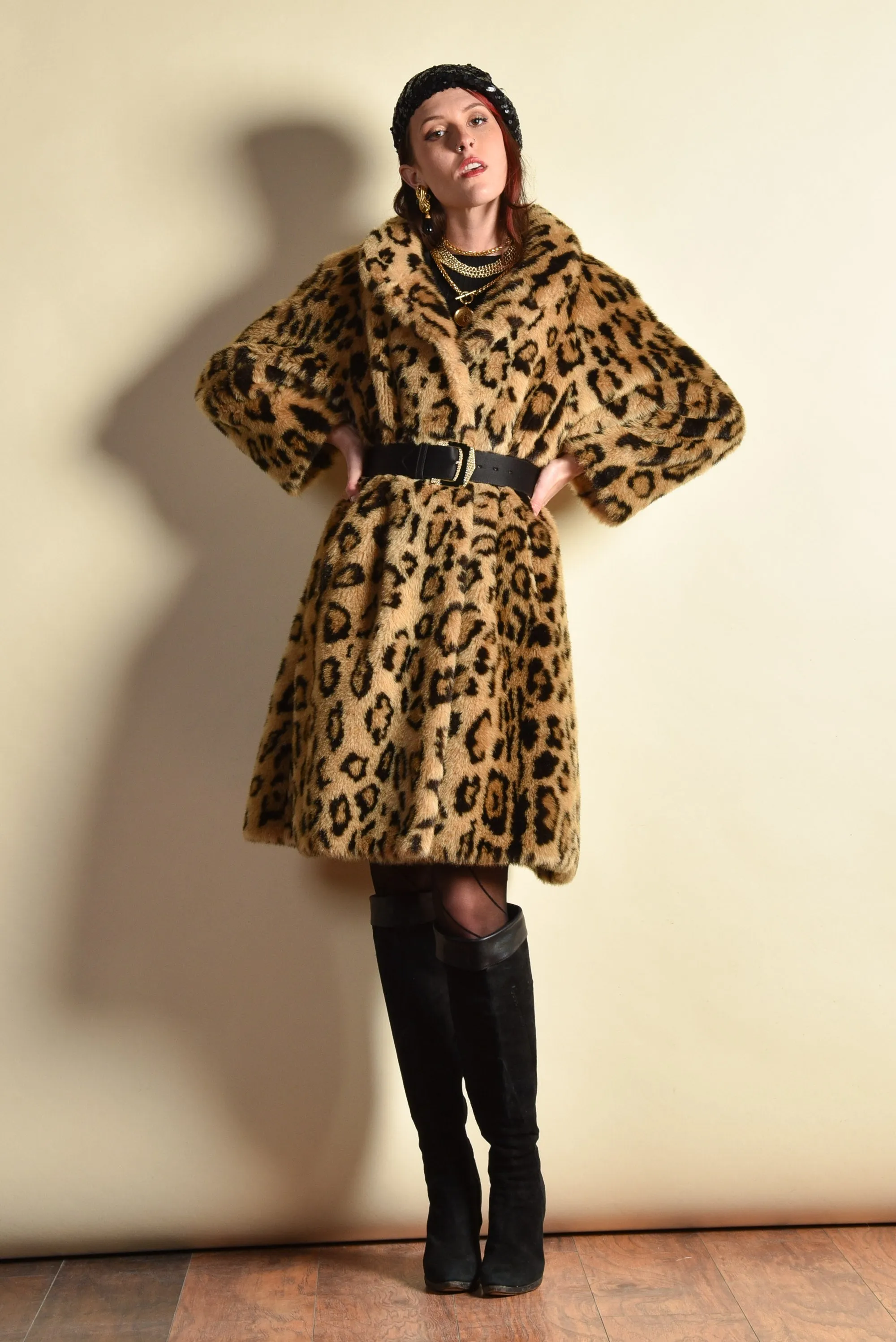 Leyla 1980s Leopard Print Swing Coat