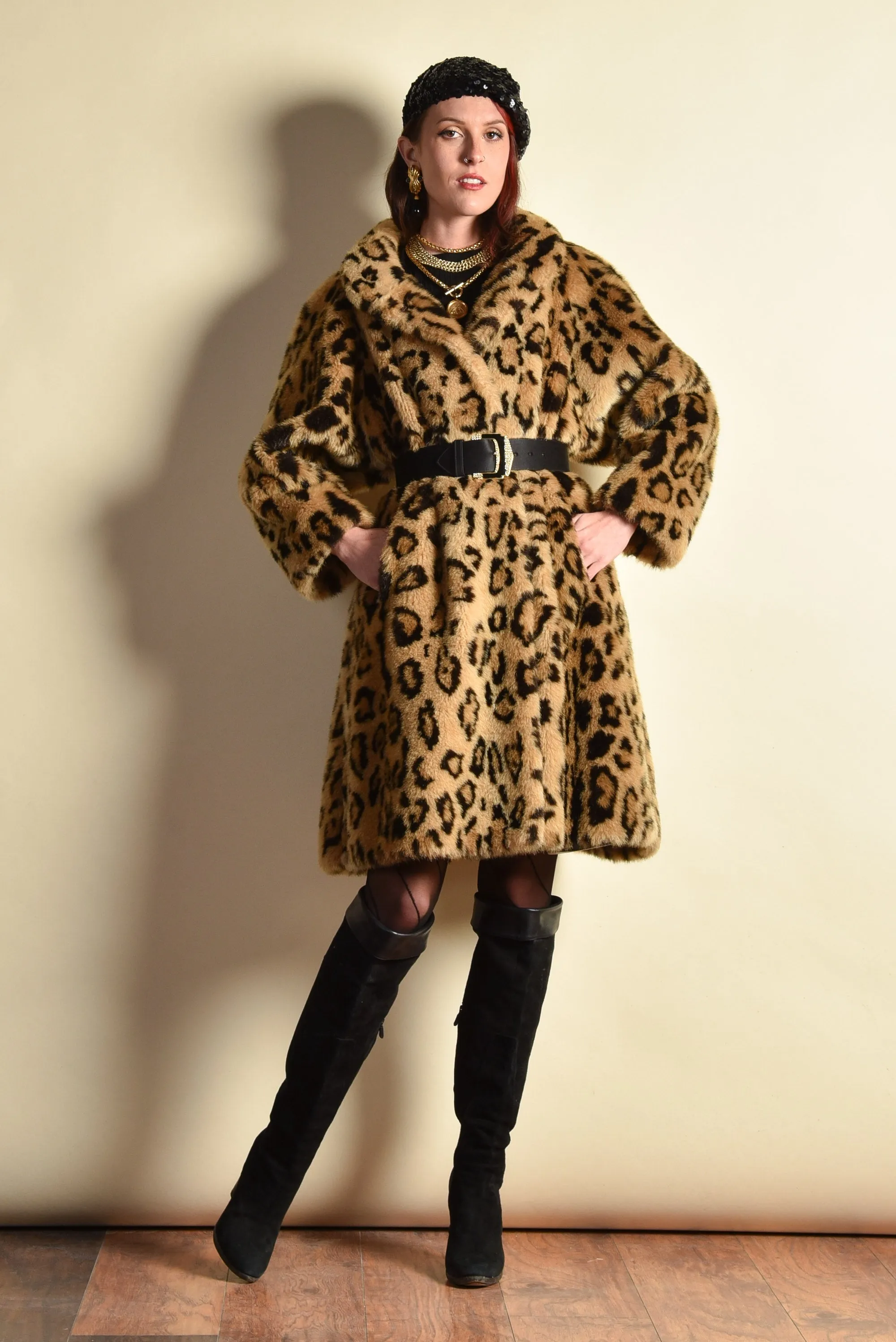 Leyla 1980s Leopard Print Swing Coat
