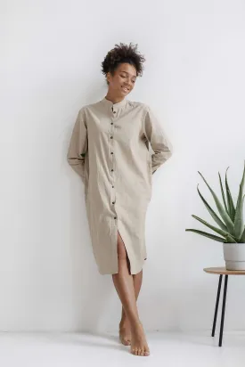 Long Sleeve Sleepdress — Beige
