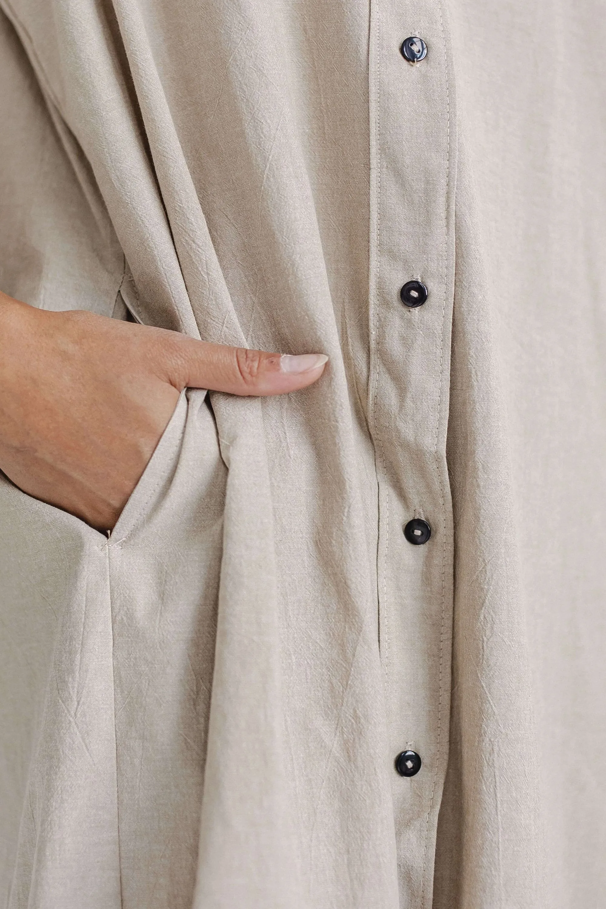 Long Sleeve Sleepdress — Beige