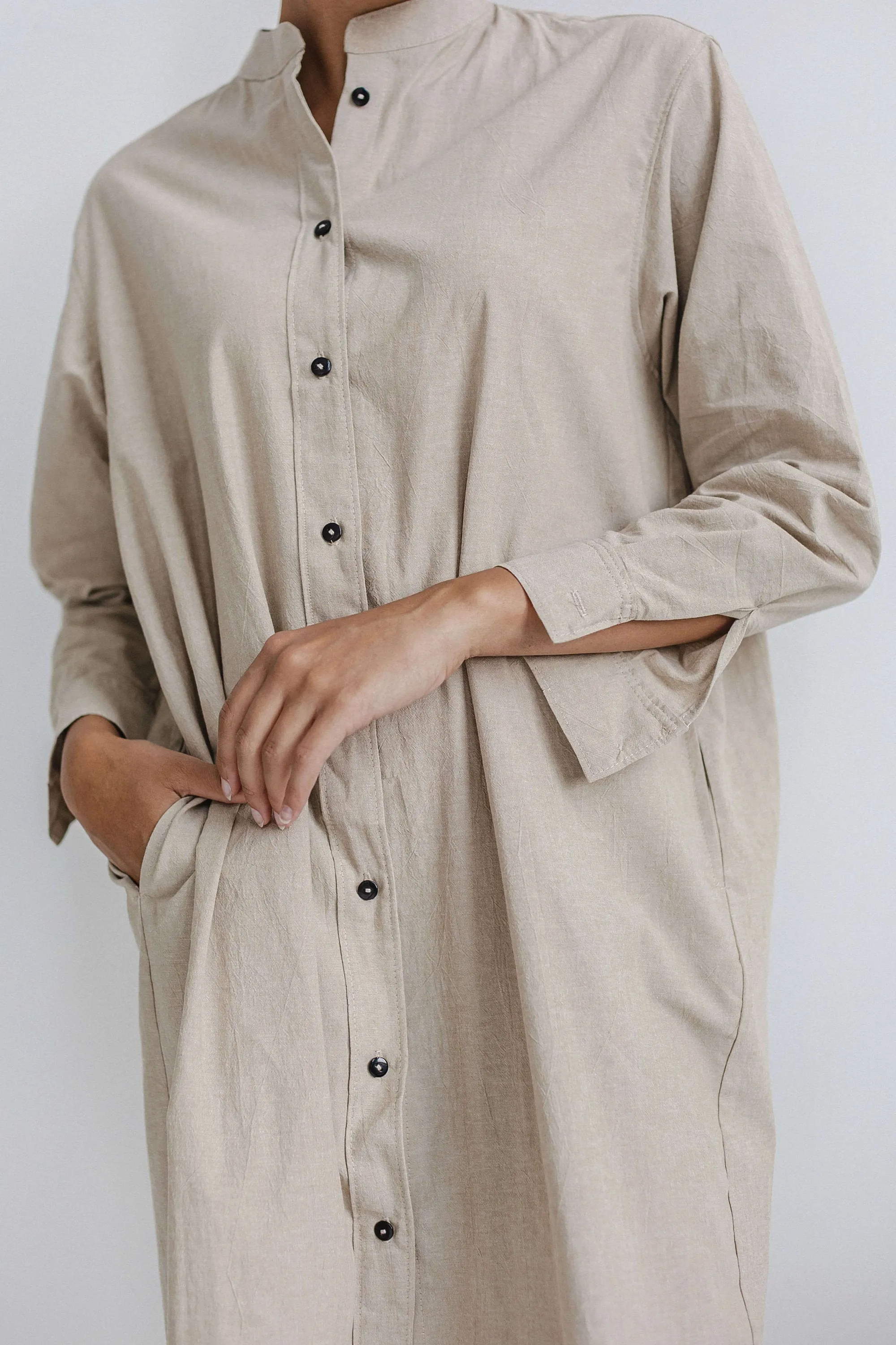 Long Sleeve Sleepdress — Beige