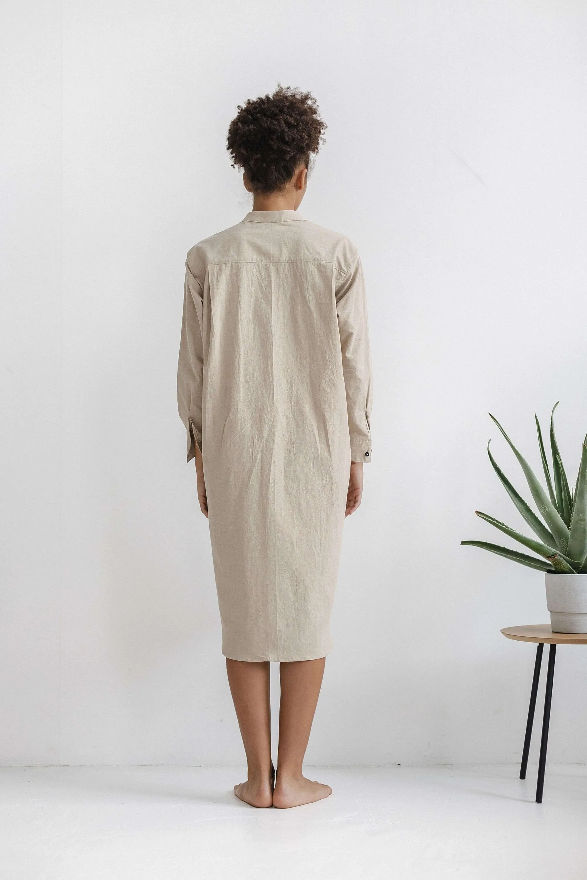Long Sleeve Sleepdress — Beige